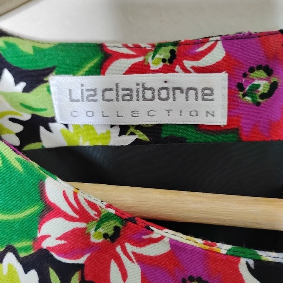 Vintage Liz Claiborne Floral Rayon Dress 8 | Cottagecore Modest Preppy Midi - Picture 6 of 7